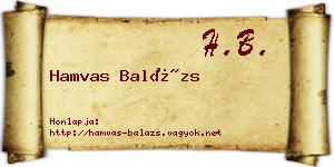 Hamvas Balázs névjegykártya